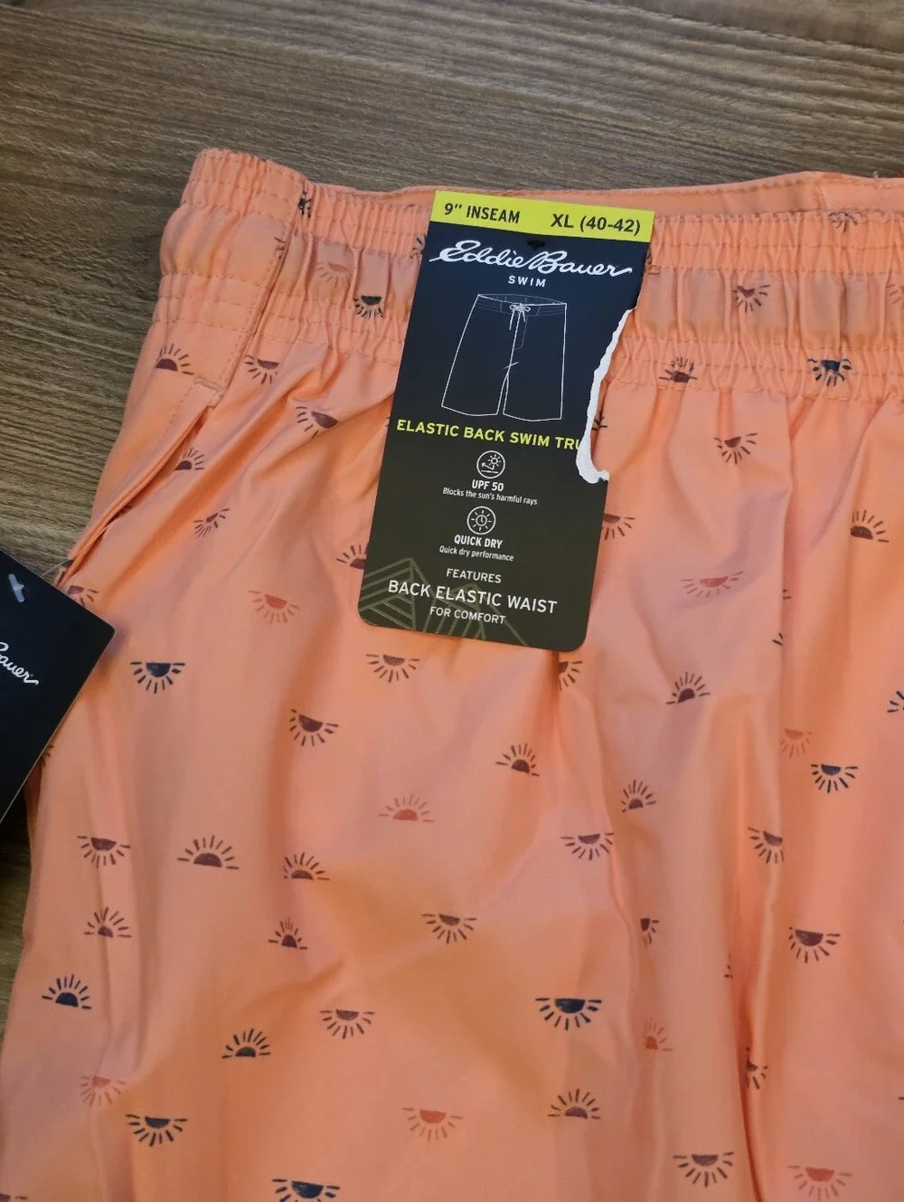 🔹️NWT Eddie Bauer Coral Neon Sun Print Quick Dry Swim Shorts Men's XLarge